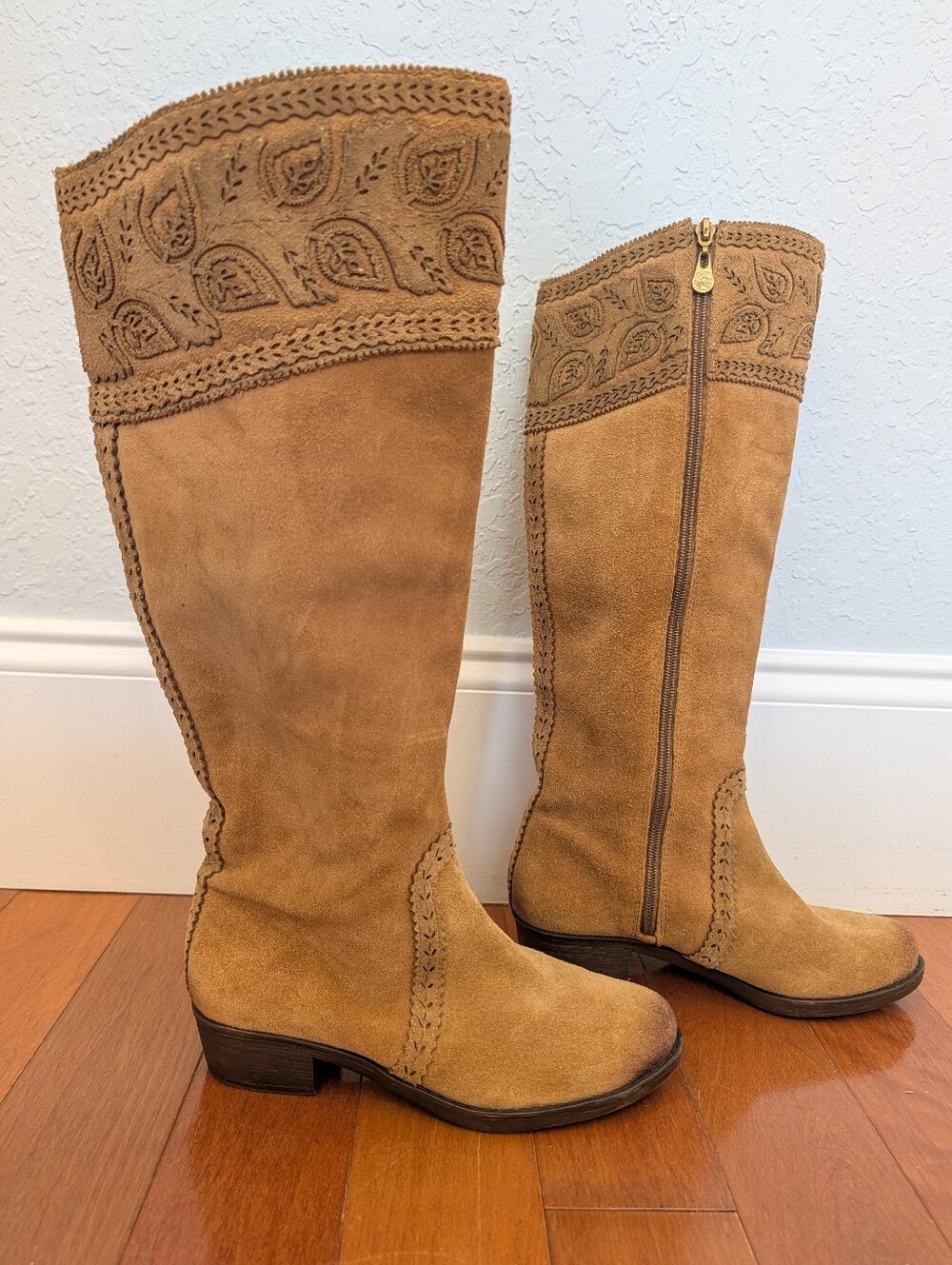 Nurture Brown Suede Knee High Embossed Boots